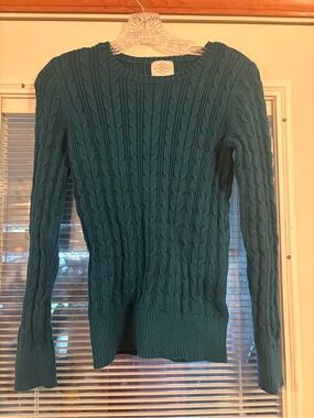 St. John's Bay Teal Cable Knit Crewneck Sweater